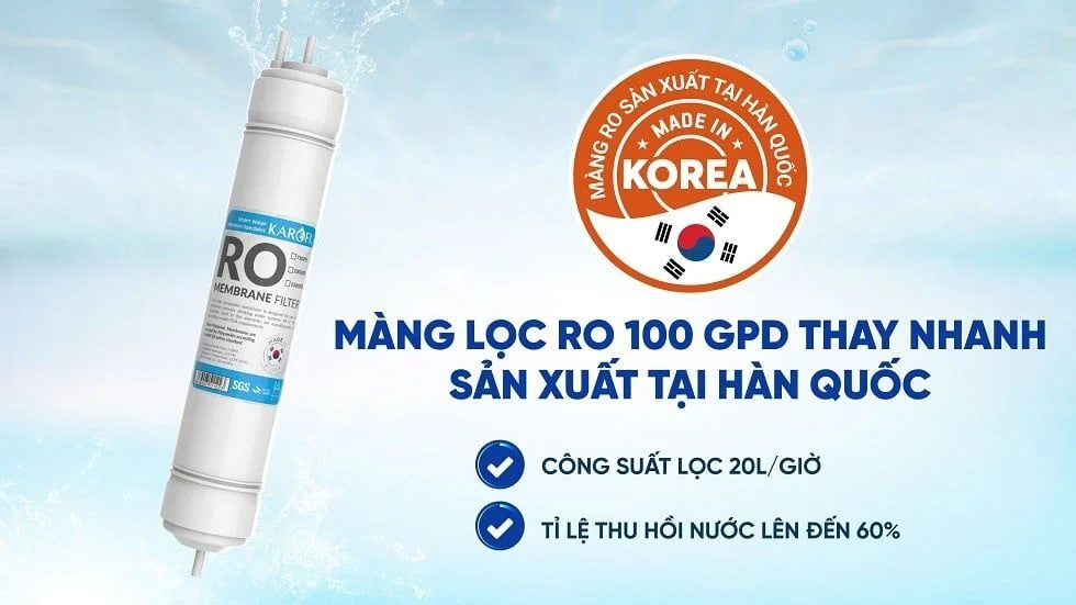 Máy lọc nước Karofi Livotec TG69 nóng nguội có màng RO 100 GPD sản xuất tại Hàn Quốc