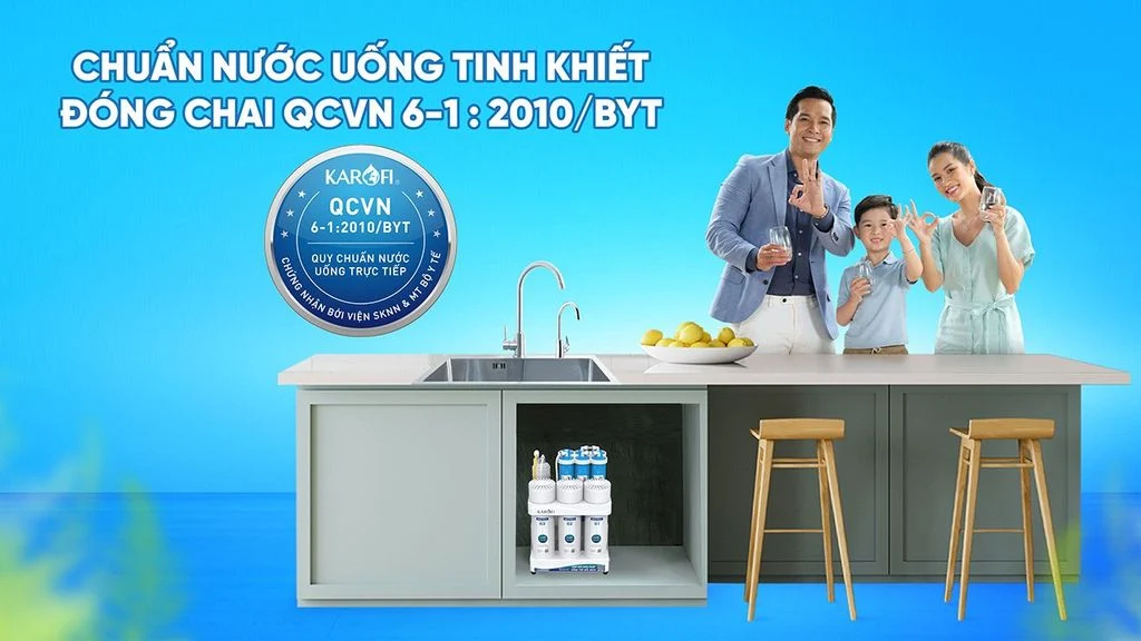 Máy lọc nước Karofi KAQ-U03 Pro RO đạt chuẩn nước uống tinh khiết đóng chai QCVN 6-1:2010/BYT