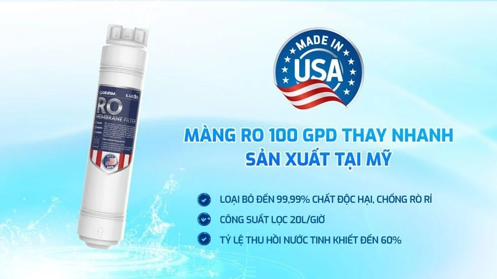 Máy lọc nước Karofi KAE-S68 Hydro-ion kiềm có màng RO sản xuất tại Mỹ