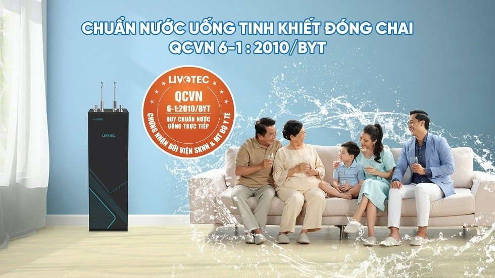Máy lọc nước Karofi Livotec TG69 nóng nguội đạt chuẩn nước uống tinh khiết đóng chai QCVN 6-1:2010/BYT
