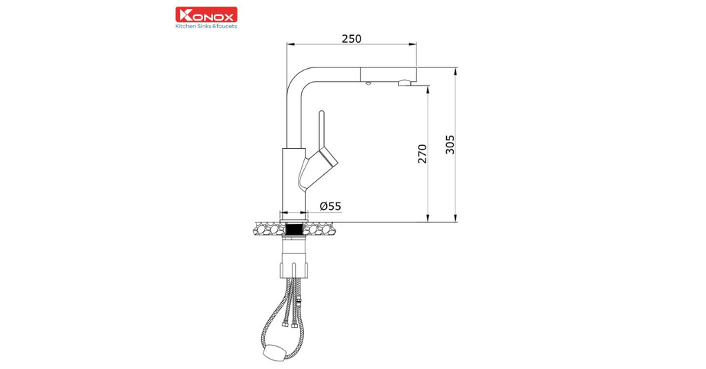 Dây vòi có thể kéo dài đến 76 cm với cơ chế rút dây tự động bằng nam châm