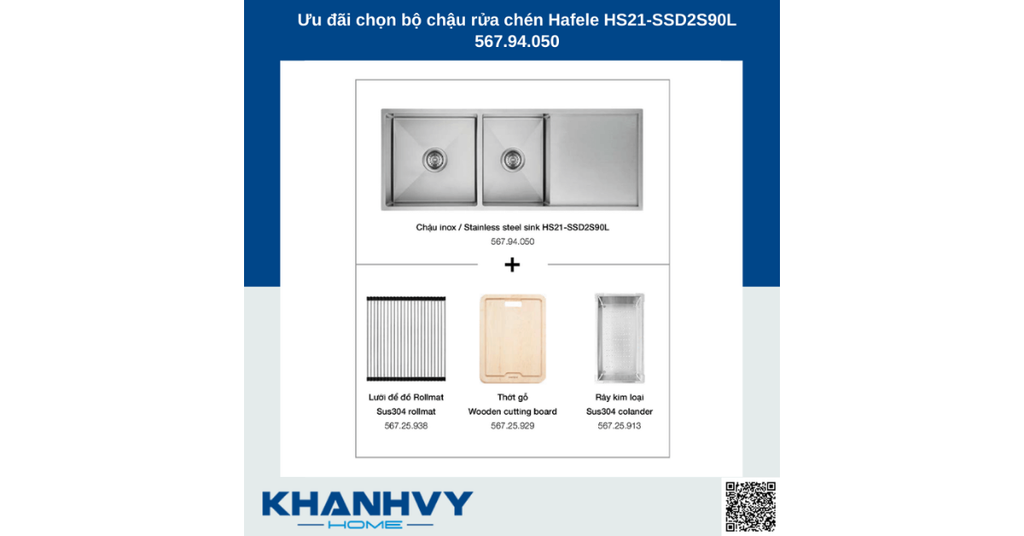 bộ chậu rửa chén Hafele HS21-SSD2S90L 567.94.050