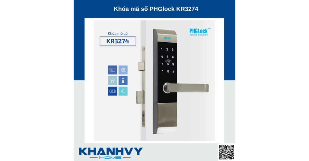 Sản phẩm khóa mã số PHGlock KR3274 sở hữu thiết kế hiện đại với khóa màu bạc và mặt khóa cảm ứng sang trọng