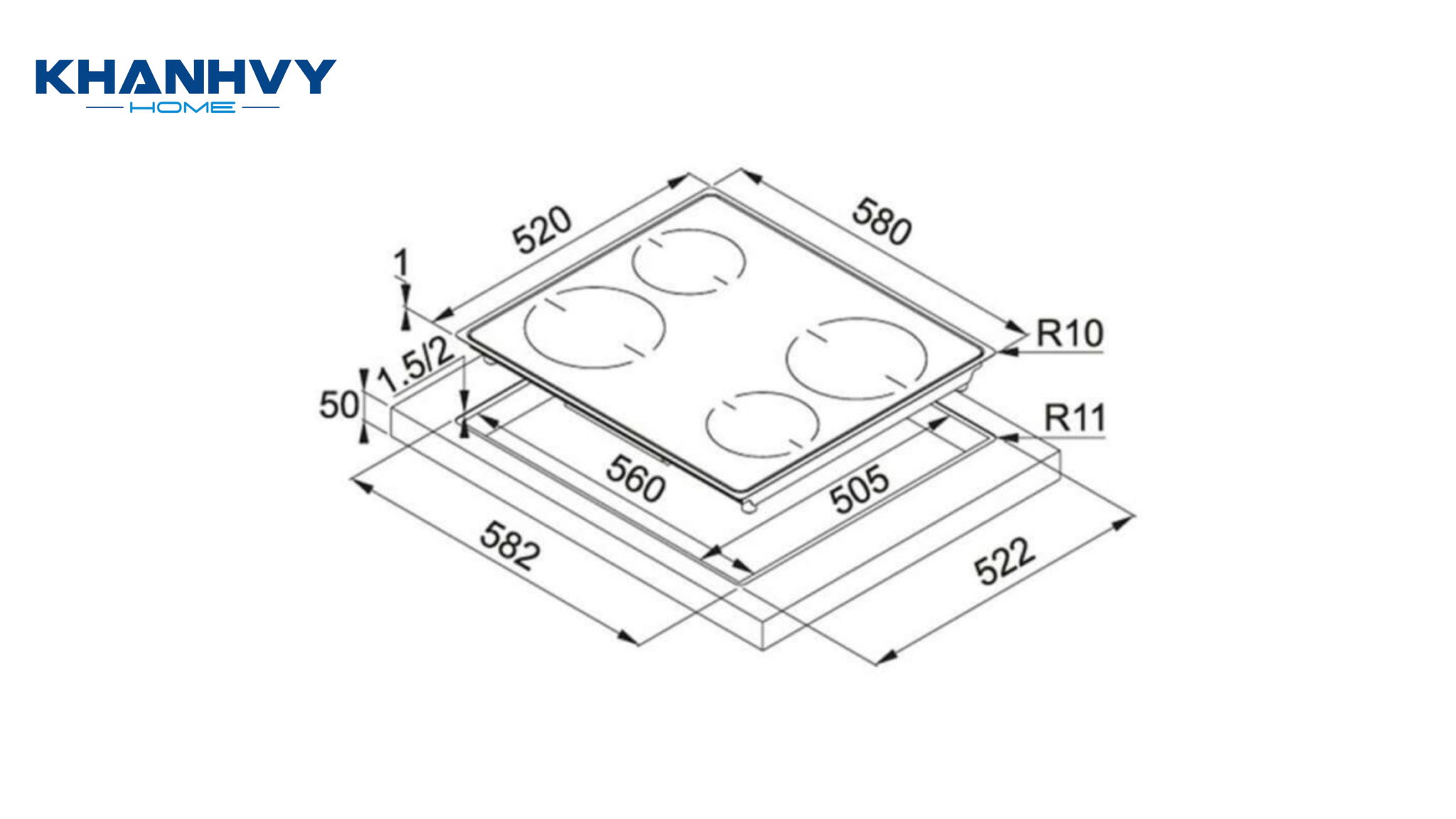 Kích thước của bếp từ Franke FHFS 584 4I PWL T BK 108.0373.671