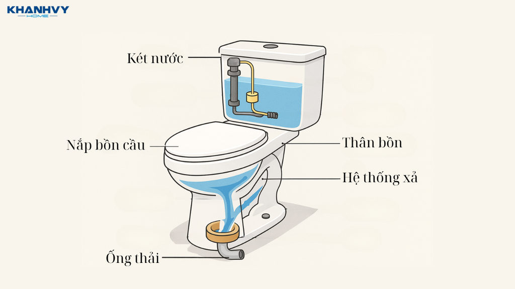 Cấu tạo của bồn cầu 2 khối