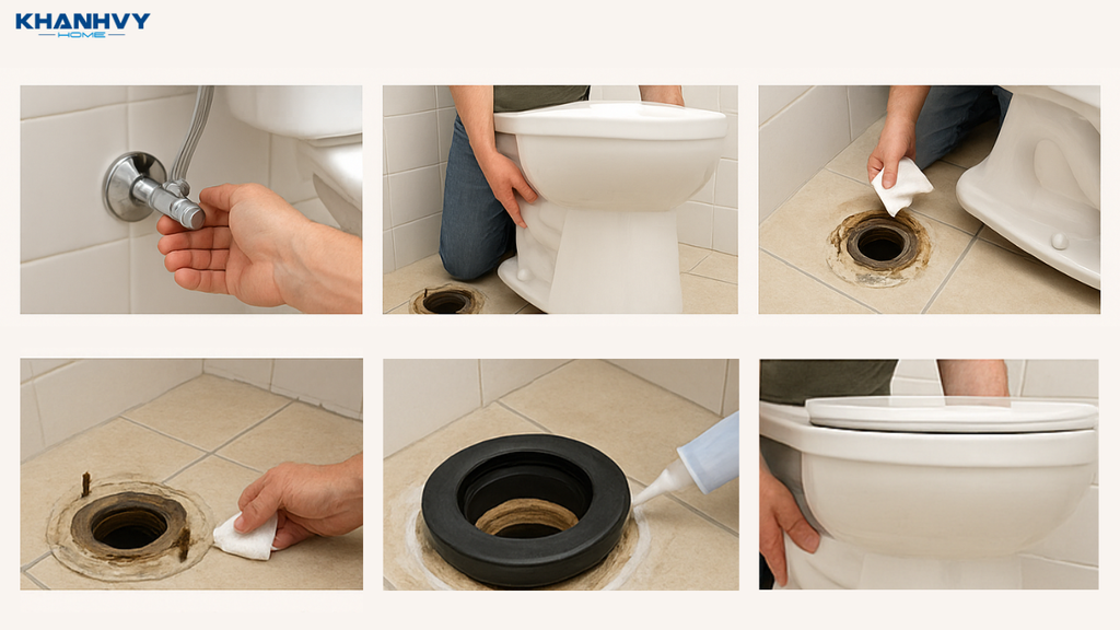 Cách xử lý khi ron cao su ở chân bồn bị lệch hoặc mục nát
