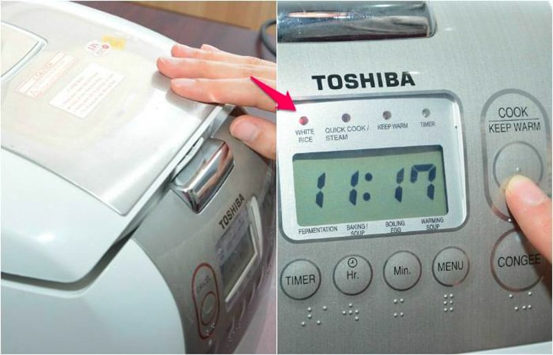 Ấn nút COOK để bắt đầu nấu cơm