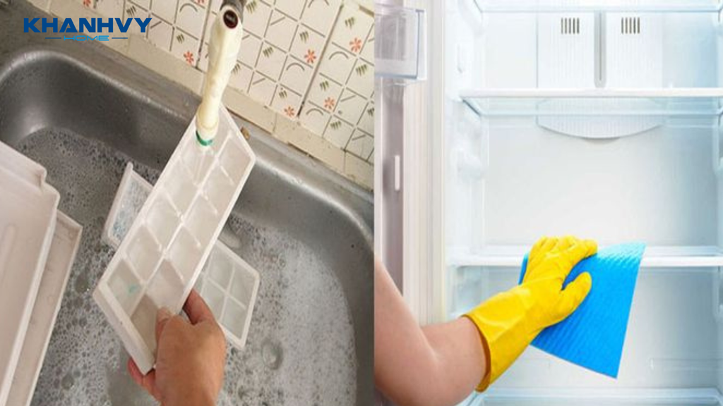 Gỡ các khay vệ sinh và lau chùi tủ lạnh bằng khăn mềm