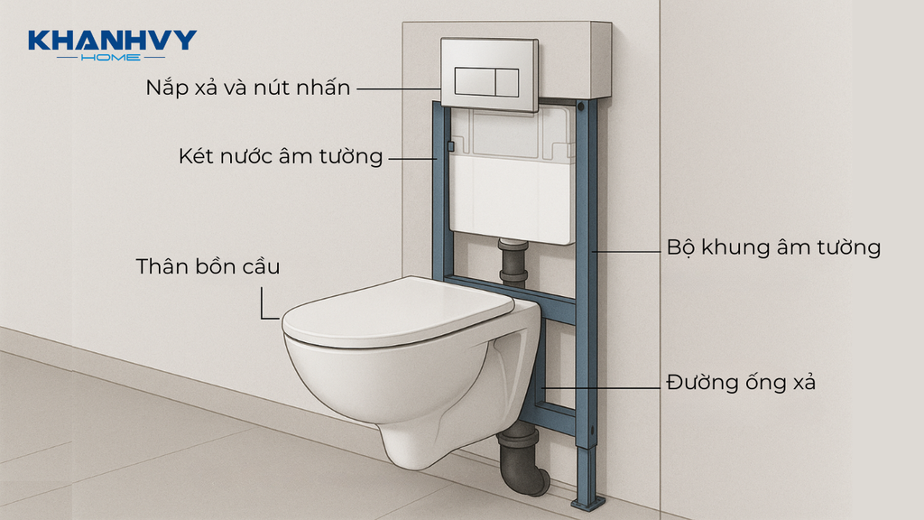 Cấu tạo của bồn cầu treo tường