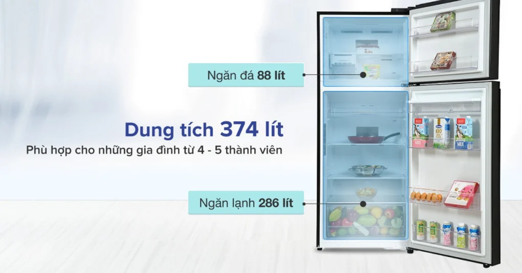 Dung tích 374 lít phù hợp gia đình 3-4 người