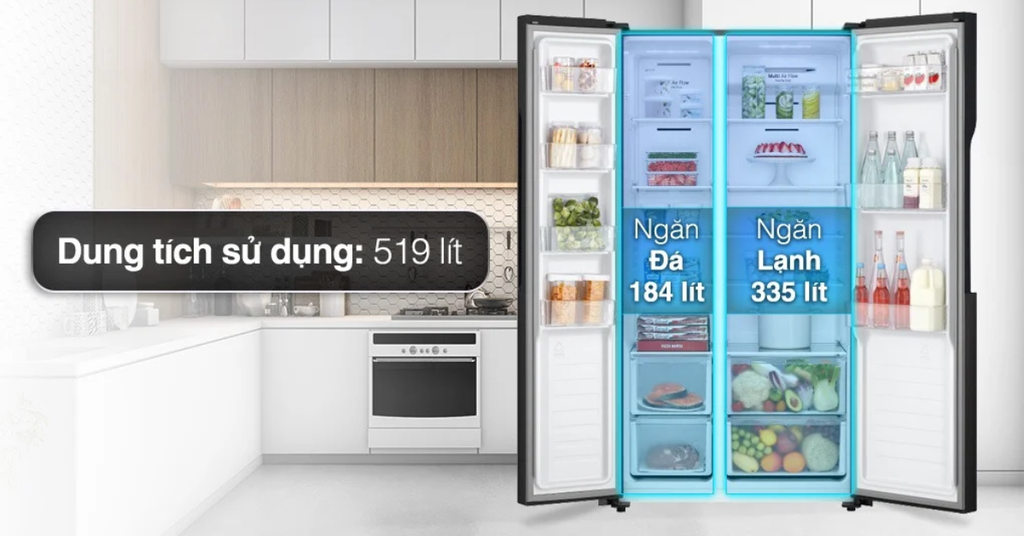 Dung tích lớn 519 lít, không gian lưu trữ rộng rãi