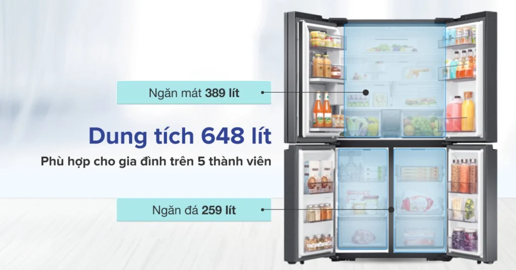 Dung tích sử dụng 648 lít, phù hợp gia đình đông người