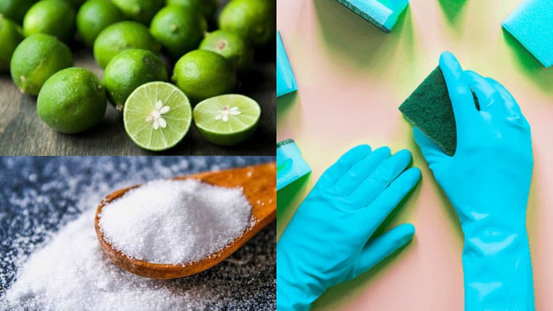 Hỗn hợp muối và chanh là bộ đôi có công dụng đánh bay những vết bẩn và khử mùi hiệu quả