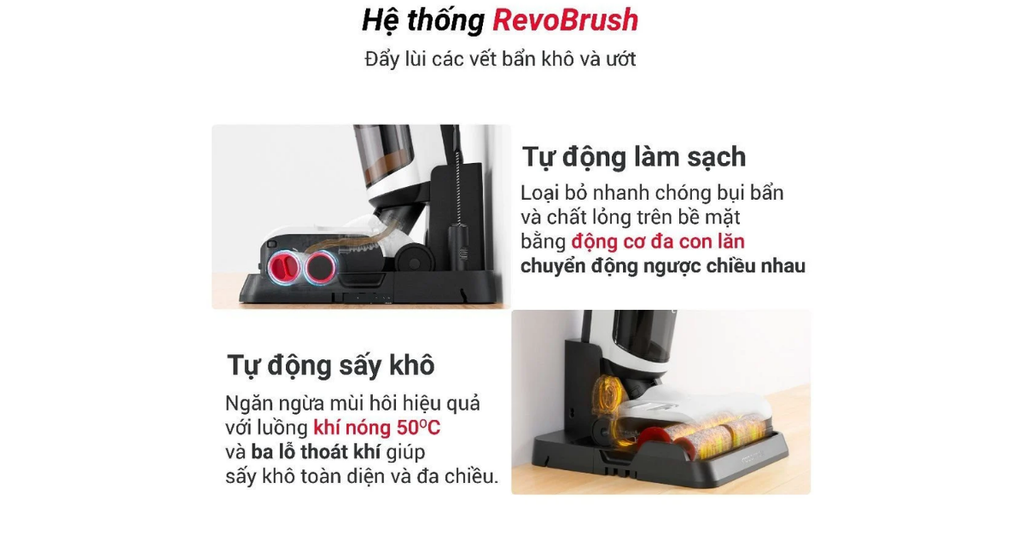 Hệ thống tự làm sạch và sấy khô con lăn RevoBrush