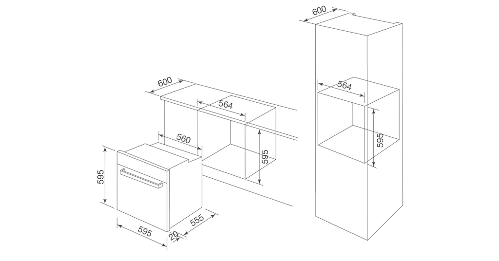 kích thước chuẩn_ rộng 595 mm, sâu 575 mm, cao 595 mm.