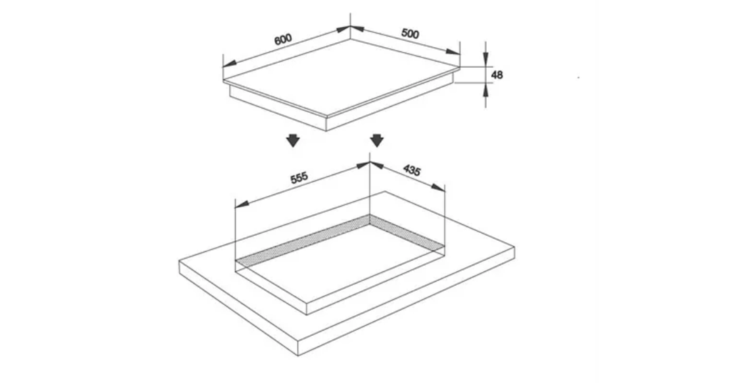 Kích thước khoét đá chuẩn 555 x 435 mm