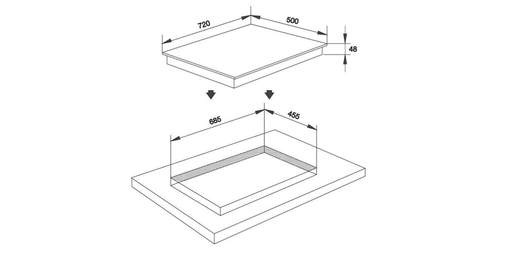Kích thước khoét đá chuẩn 685 x 455 mm