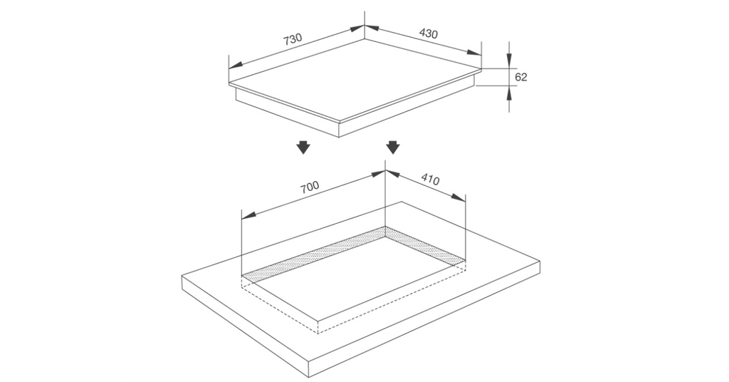 Kích thước khoét đá chuẩn 700 x 410 mm