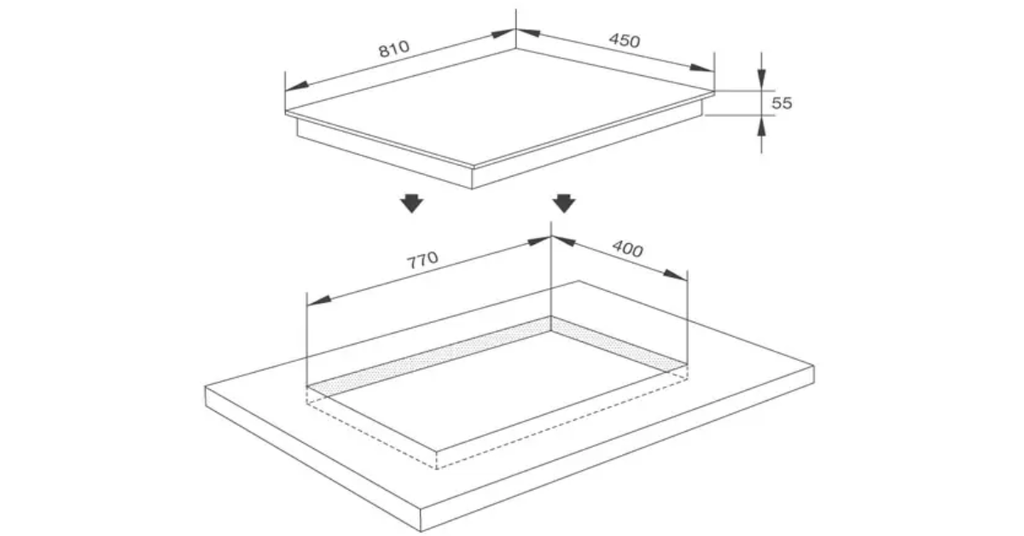 Kích thước khoét đá chuẩn 770 x 400 mm