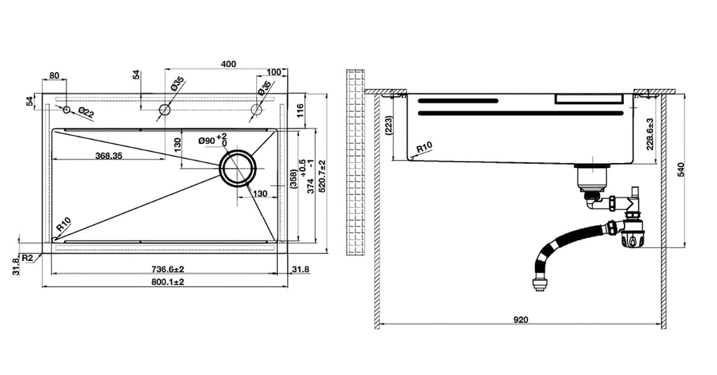 kích thước khoét đá theo tiêu chuẩn 725 x 405 mm