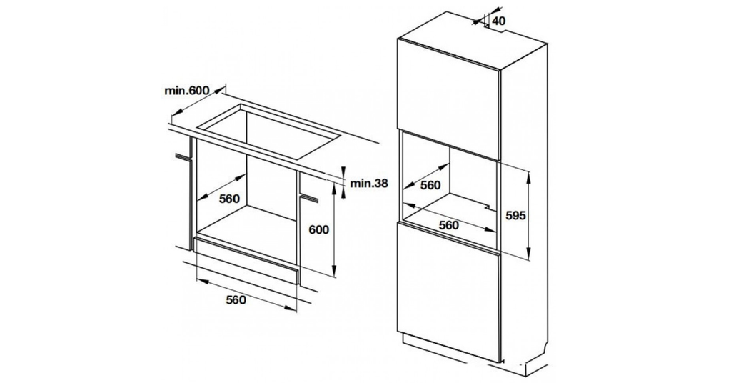 kích thước khoét tủ chuẩn: 560R x 450C x 550S mm