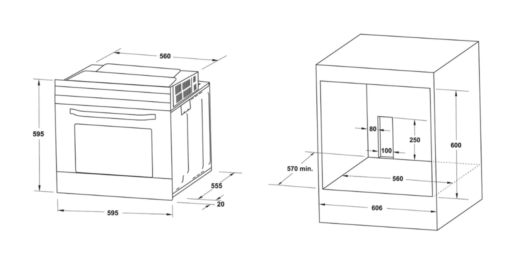 kích thước khoét tủ chuẩn: 560R x 600C x 575S mm