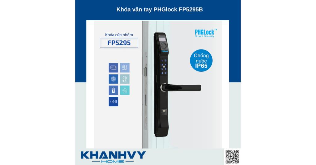 Sản phẩm khóa vân tay PHGlock FP5295B sở hữu thiết kế hiện đại và sang trọng tích hợp nhiều phương thức mở khóa đa dạng
