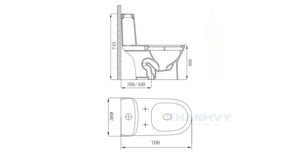 Bản vẽ kỹ thuật của bồn cầu một khối JOMOO 11299-2-1/31P-I011