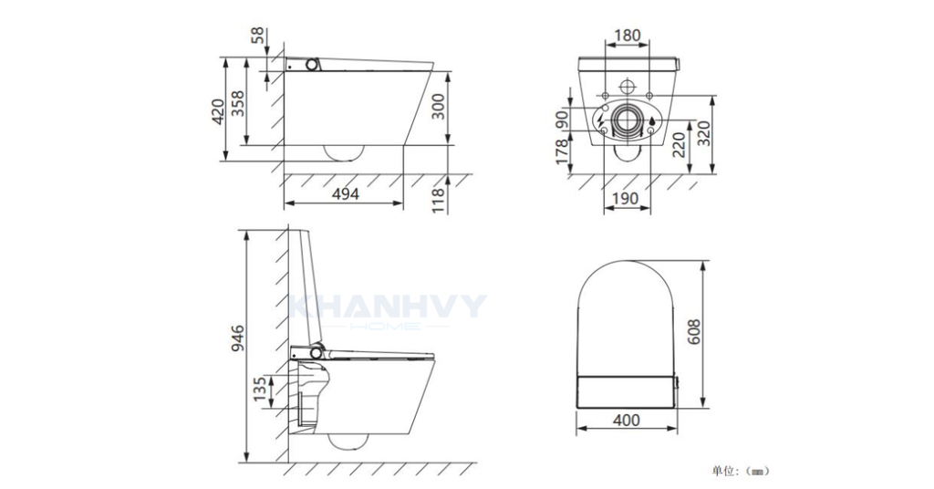 Bản vẽ kỹ thuật bồn cầu thông minh treo tường JOMOO ZD8611-SA-CJM220