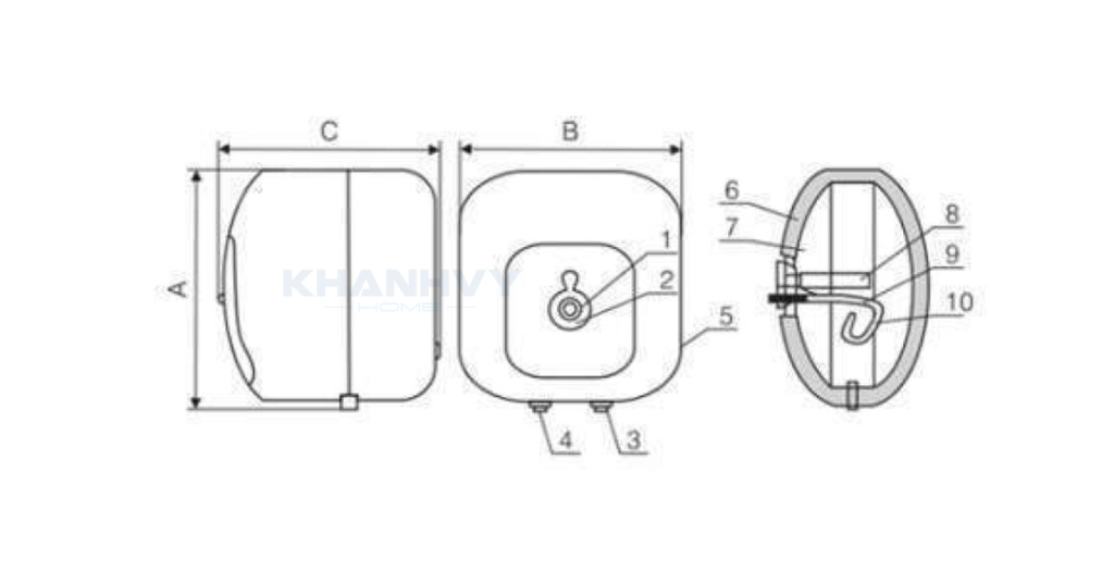 Bản vẽ kỹ thuật của bình nước nóng Ferroli Cubo