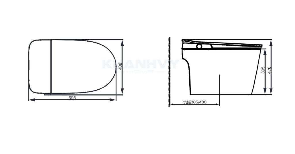 Bản vẽ kỹ thuật của bồn cầu thông minh Jomoo ZD7440-SA-IDO305
