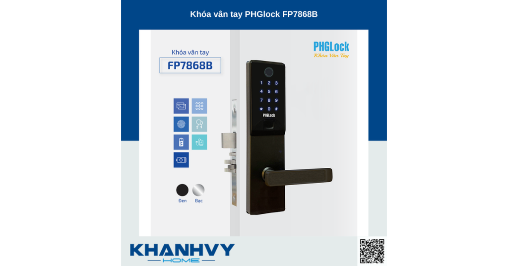 Sản phẩm khóa vân tay PHGlock FP7868B - R |A sở hữu thiết kế hiện đại với khóa màu đen và mặt khóa cảm ứng sang trọng