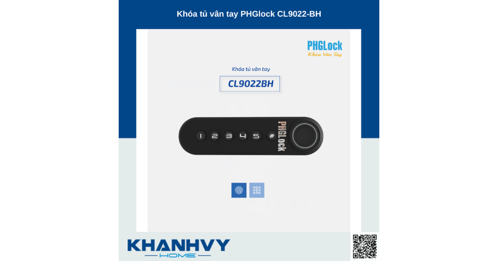 Sản phẩm khóa tủ vân tay PHGlock CL9022-BH sở hữu thiết kế sang trọng, cung cấp phương thức mở cửa bằng mã số và vân tay an toàn, hiện đại