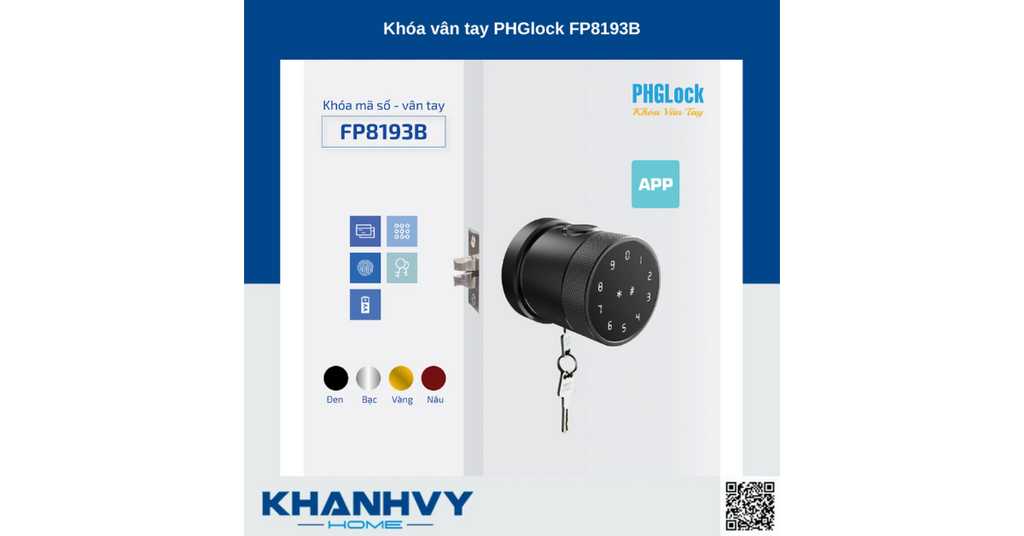 Sản phẩm khóa vân tay PHGlock FP8193B-APP sở hữu thiết kế hiện đại và sang trọng