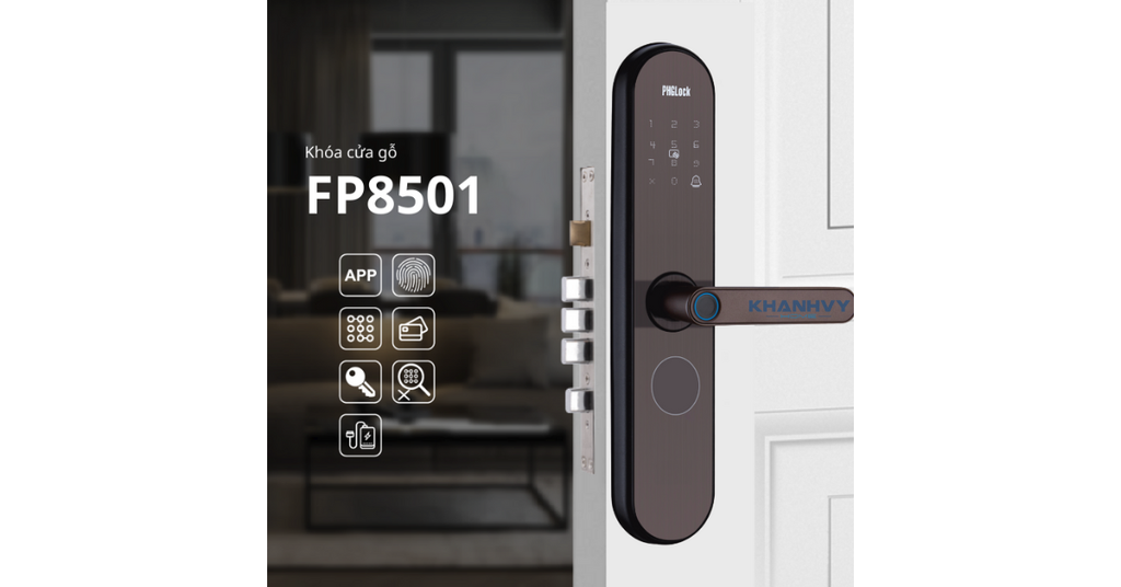 Hình ảnh minh họa sản phẩm khóa vân tay PHGlock FP 8501A-B tích hợp phương thức mở khóa đa dạng