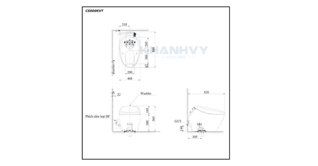 Bản vẽ kích thước của Bồn cầu điện tử thông minh TOTO Neorest NX I CS900KVT#NW1