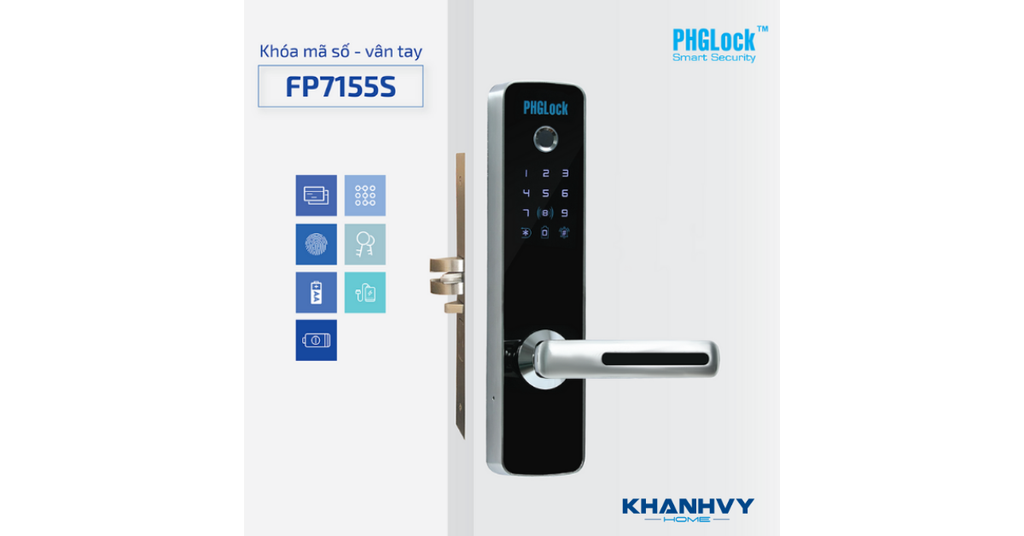 Khóa vân tay PHGlock FP7155SS - R tích hợp nhiều phương thức mở khóa đa dạng