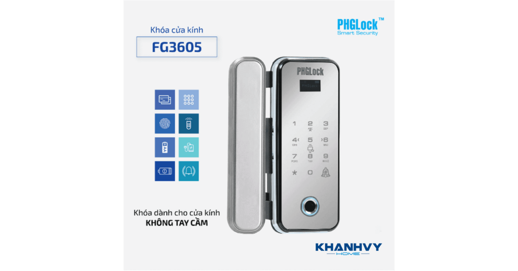 Khóa cửa kính FG3605 sở hữu phương thức mở cửa đa dạng và nhiều tính năng hiện đại