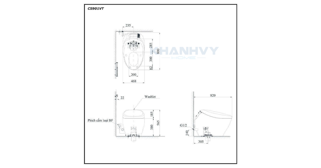 Bản vẽ kích thước của bàn cầu thông minh TOTO NEOREST NX II