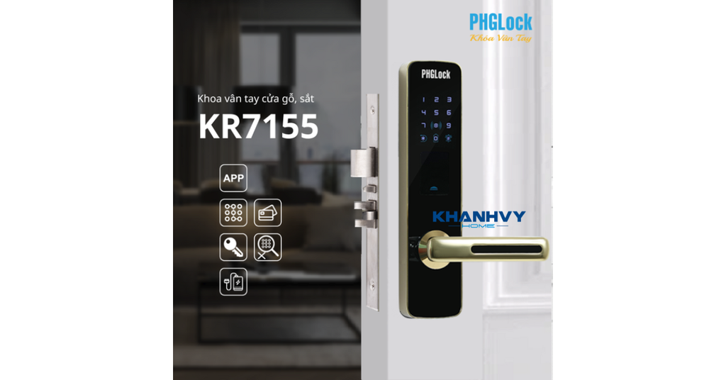 Khóa điện tử PHGlock KR7155G - L App phù hợp với nhiều loại cửa