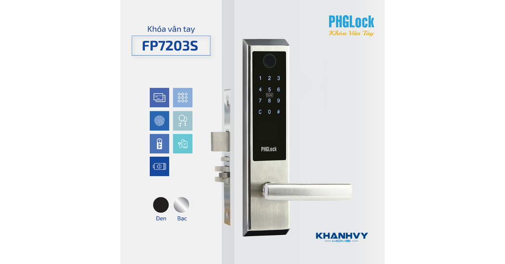 Khóa vân tay PHGlock FP7203S - R tích hợp nhiều phương thức mở khóa đa dạng