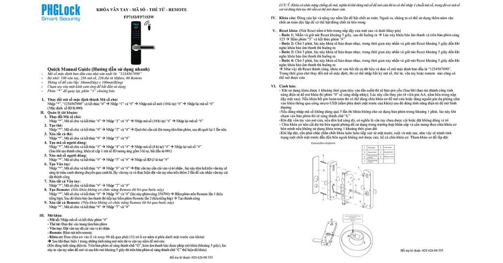 Hướng dẫn sử dụng sản phẩm khóa vân tay PHGlock FP7153SM-W