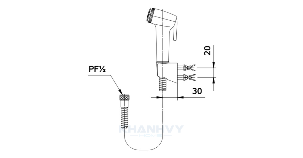 Bản vẽ kỹ thuật của vòi xịt vệ sinh TOTO TVCF201