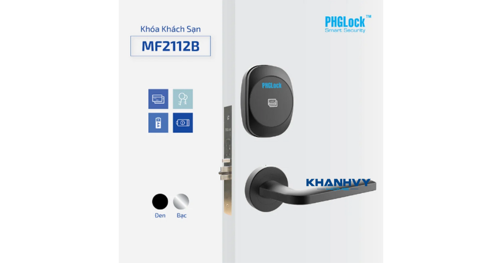 Khóa khách sạn PHGlock MF2112B - L có thể mở khóa bằng thẻ từ hoặc chìa khóa cơ