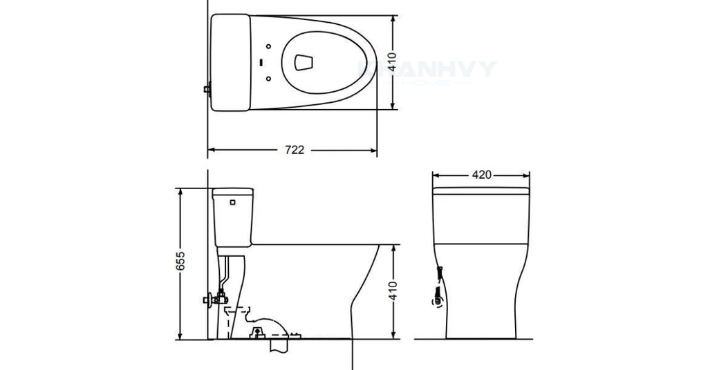 Bản vẽ kỹ thuật của bàn cầu một khối TOTO MS188VKT2XW T53P100VR