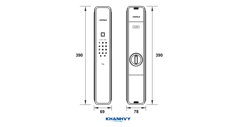 Thông số kỹ thuật khóa điện tử Hafele PP9000 912.05.694