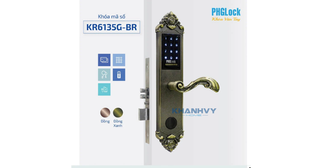Sản phẩm khóa điện tử PHGlock KR6135G-BR - R |A tích hợp nhiều phương thức mở khóa đa dạng