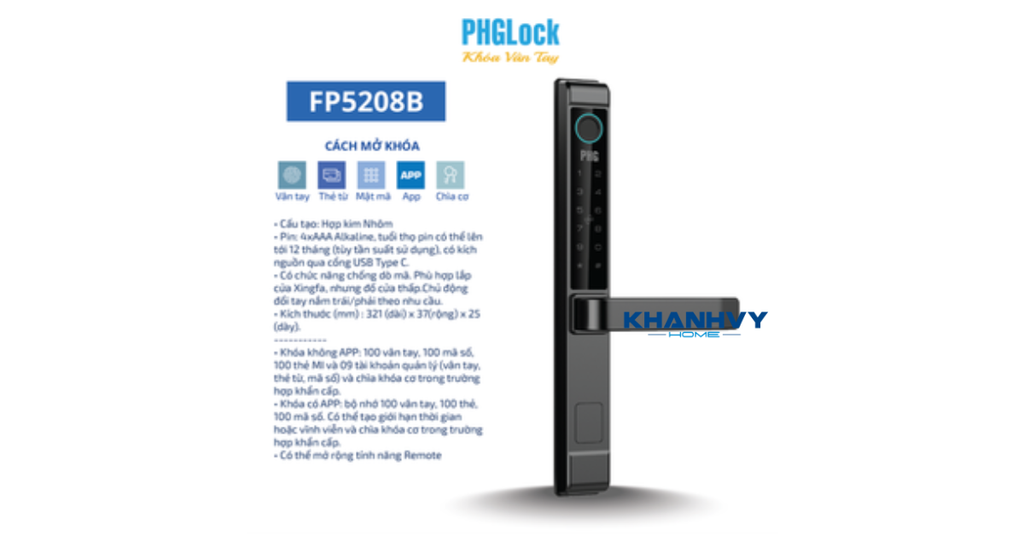 Sản phẩm khóa điện tử PHGlock FP5208 được tích hợp nhiều công nghệ hiện đại