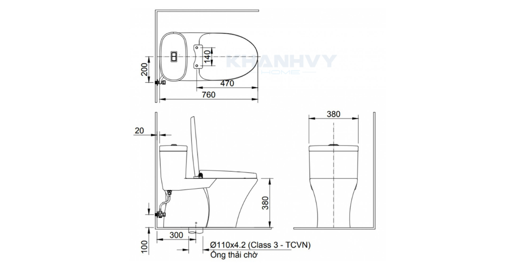 Bản vẽ kỹ thuật bồn cầu INAX AC-959VAN