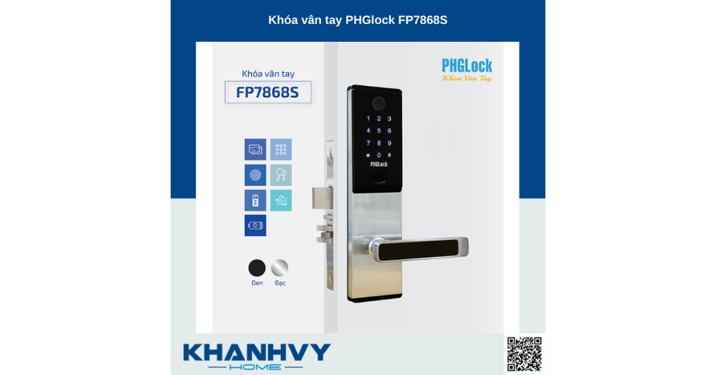 Sản phẩm khóa vân tay PHGlock FP7868S - R |A sở hữu thiết kế hiện đại với khóa màu đen và mặt khóa cảm ứng sang trọng
